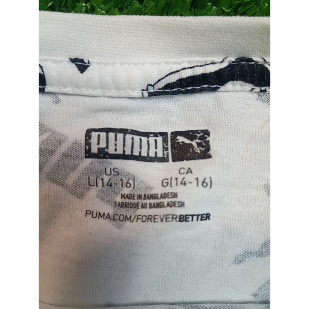 Puma Amplified AOP Youth T-Shirt - White & Black Logo Design LG - Picture 2 of 7